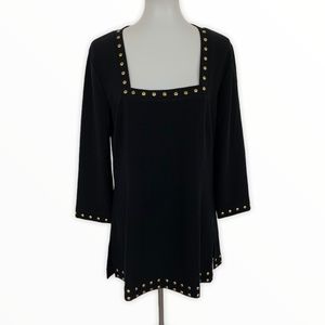 Boston Proper Knit Top Large 3/4 Sleeve Black